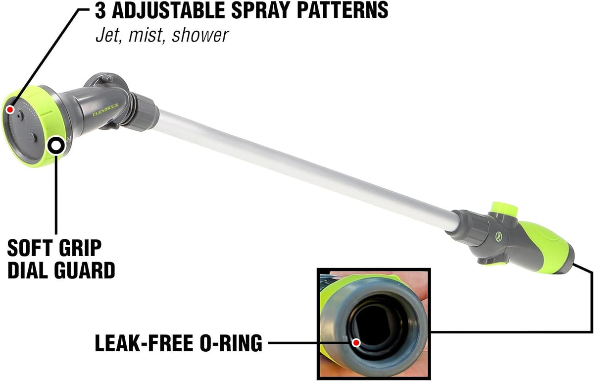 Garden Nozzle - 3-Pattern Adjustable Watering Wand 28", NFZG70, ZillaGreen™
