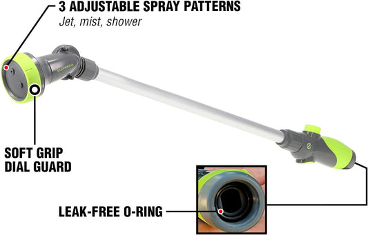 Garden Nozzle - 3-Pattern Adjustable Watering Wand 28", NFZG70, ZillaGreen™