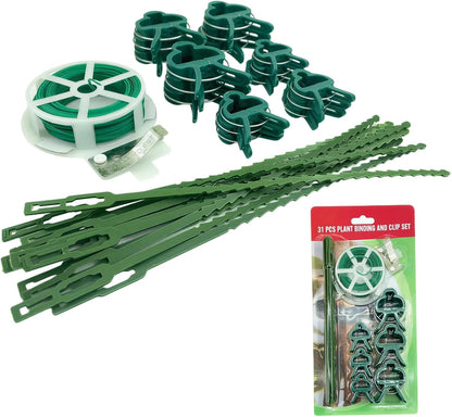 Plant Binding and Clip Set, Green, 31 Pieces, with Twist Ties, Support Clips and Plant Ties for Tomato, Grape Vines and Vegetable Plants