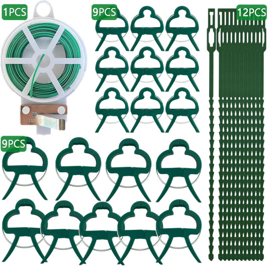 Plant Binding and Clip Set, Green, 31 Pieces, with Twist Ties, Support Clips and Plant Ties for Tomato, Grape Vines and Vegetable Plants