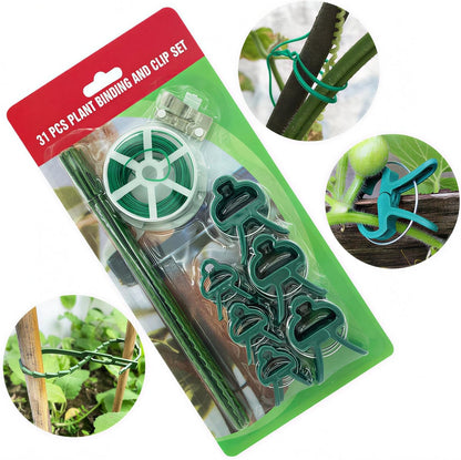 Plant Binding and Clip Set, Green, 31 Pieces, with Twist Ties, Support Clips and Plant Ties for Tomato, Grape Vines and Vegetable Plants