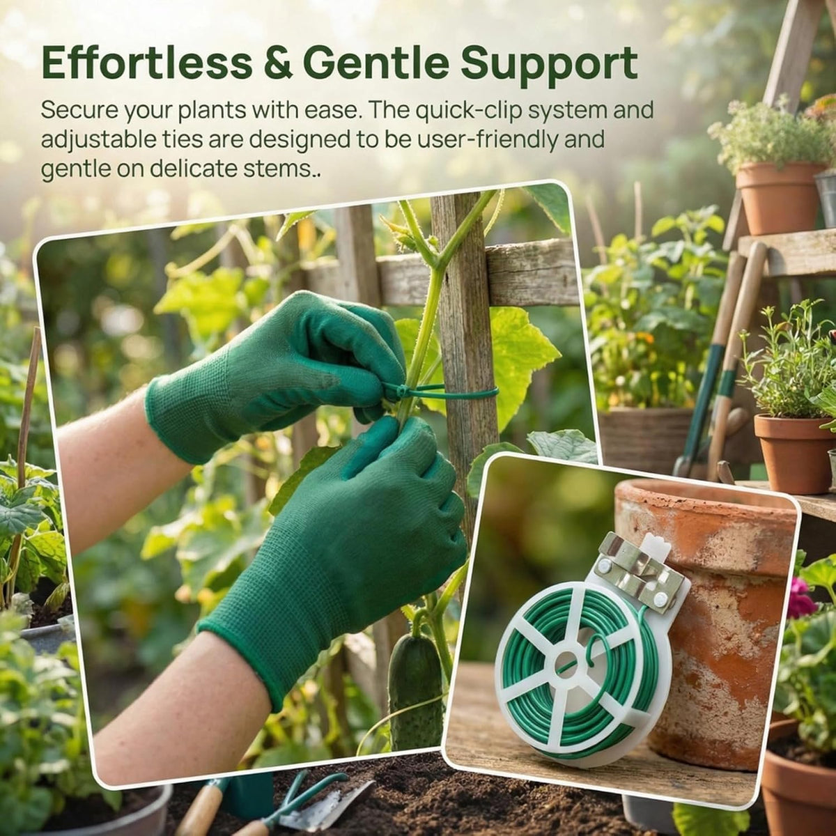 Plant Binding and Clip Set, Green, 31 Pieces, with Twist Ties, Support Clips and Plant Ties for Tomato, Grape Vines and Vegetable Plants