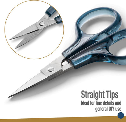 Detail Craft Scissors Set (2 pcs) Curved and Straight, Sharp, Compact | Sewing, Embroidery, Paper Cutting, Crafting | Stainless Steel | Protective Cover (Blue&Pink)