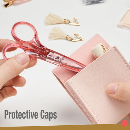 Detail Craft Scissors Set (2 pcs) Curved and Straight, Sharp, Compact | Sewing, Embroidery, Paper Cutting, Crafting | Stainless Steel | Protective Cover (Blue&Pink)