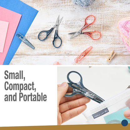 Detail Craft Scissors Set (2 pcs) Curved and Straight, Sharp, Compact | Sewing, Embroidery, Paper Cutting, Crafting | Stainless Steel | Protective Cover (Blue&Pink)