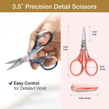 Detail Craft Scissors Set (2 pcs) Curved and Straight, Sharp, Compact | Sewing, Embroidery, Paper Cutting, Crafting | Stainless Steel | Protective Cover (Blue&Pink)