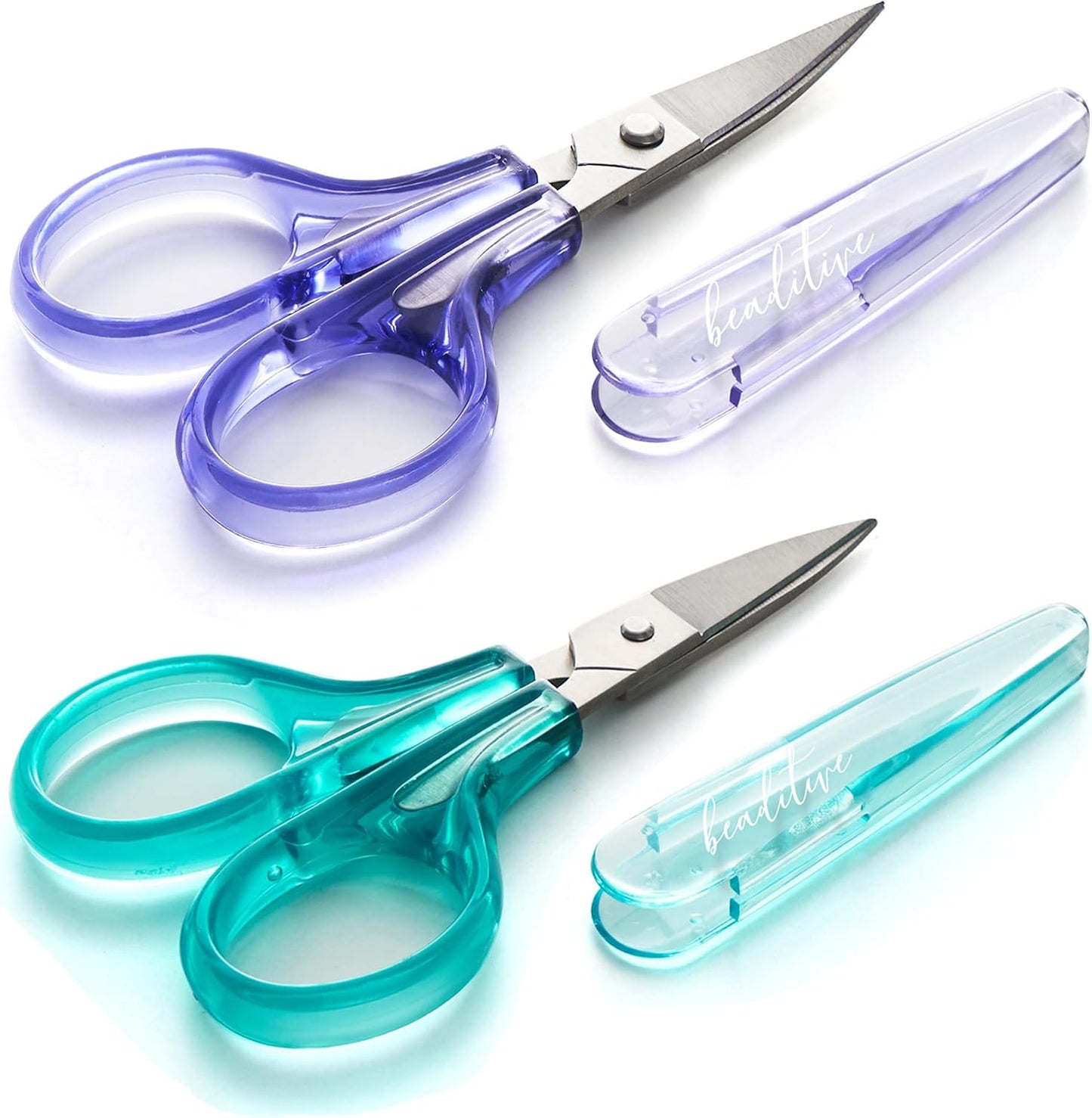 Detail Craft Scissors Set (2 pcs) Curved and Straight, Sharp, Compact | Sewing, Embroidery, Paper Cutting, Crafting | Stainless Steel | Protective Cover (Blue&Pink)