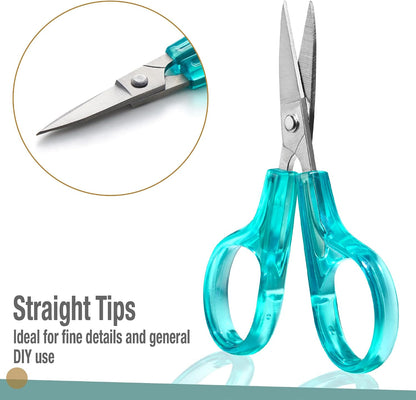 Detail Craft Scissors Set (2 pcs) Curved and Straight, Sharp, Compact | Sewing, Embroidery, Paper Cutting, Crafting | Stainless Steel | Protective Cover (Blue&Pink)