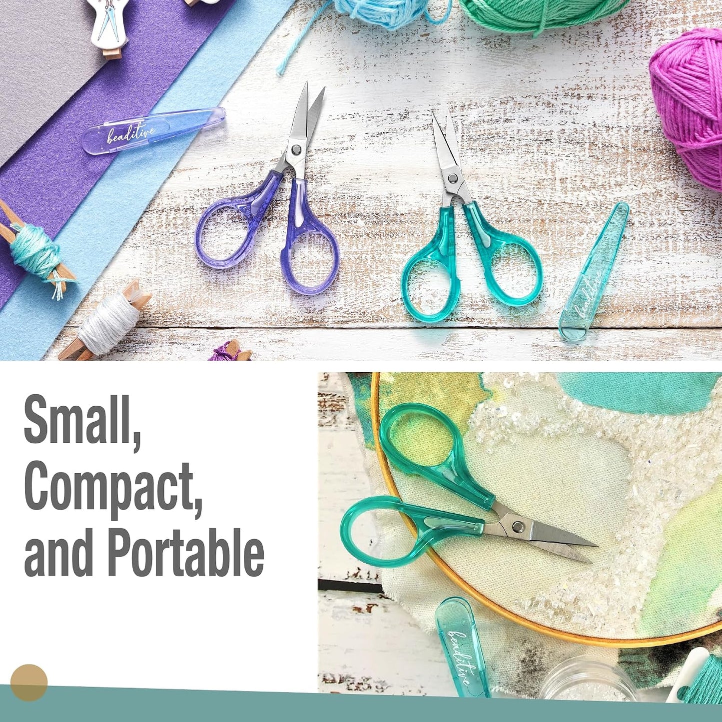 Detail Craft Scissors Set (2 pcs) Curved and Straight, Sharp, Compact | Sewing, Embroidery, Paper Cutting, Crafting | Stainless Steel | Protective Cover (Blue&Pink)