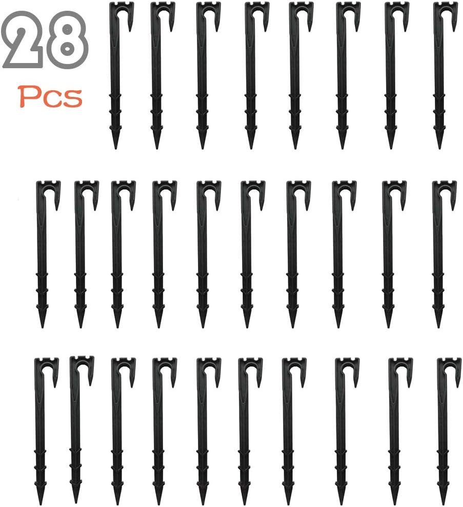 28PCS Soaker Hose Stakes Garden Hose Stake Hose Holder Stake Hose Guide Stake Water Hose Stake1/2inch 1/4inch 5/32inch Black