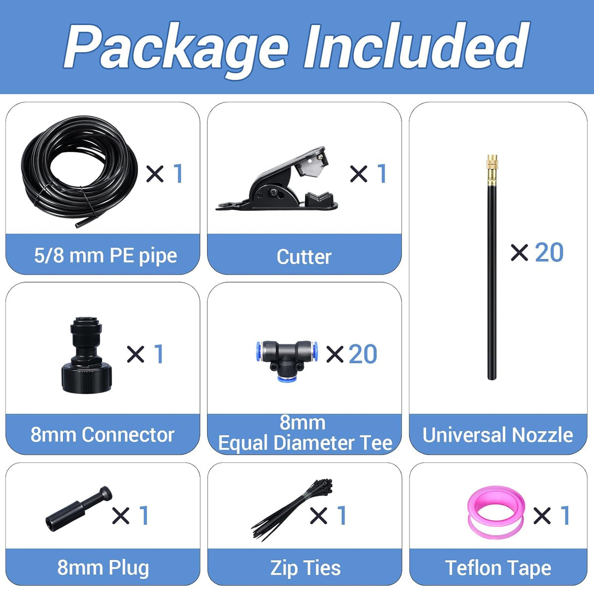 65FT Drip Irrigation Kit Plant Watering System Quick-Connect Micro Misting kit for Greenhouse Blank Distribution Tubing DIY Automatic Irrigation Equipment Set for Garden