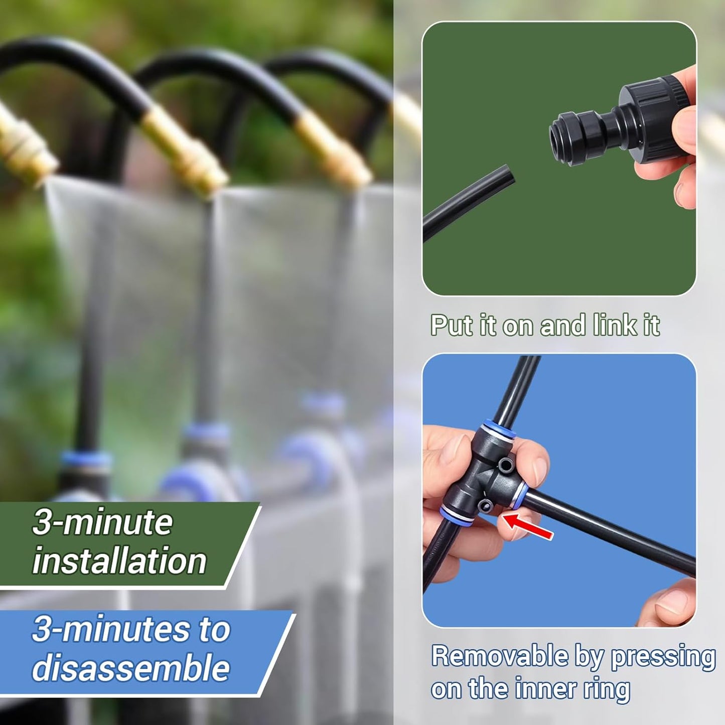 65FT Drip Irrigation Kit Plant Watering System Quick-Connect Micro Misting kit for Greenhouse Blank Distribution Tubing DIY Automatic Irrigation Equipment Set for Garden