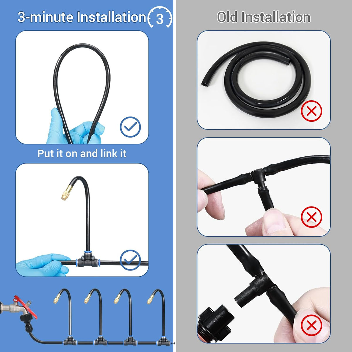 65FT Drip Irrigation Kit Plant Watering System Quick-Connect Micro Misting kit for Greenhouse Blank Distribution Tubing DIY Automatic Irrigation Equipment Set for Garden
