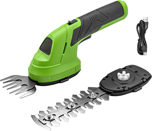Cordless Grass Shear & Shrubbery Trimmer, 2-in-1 Handheld Hedge Trimmer, 7.2V Electric Grass Trimmer with USB Charger and 2.0Ah Battery, Lightweight & Portable Grass Shear for Garden Yard Lawn