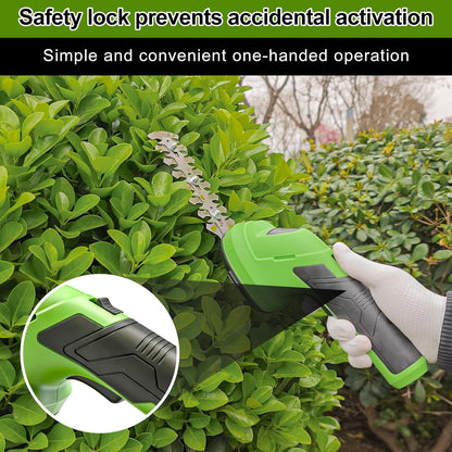 Cordless Grass Shear & Shrubbery Trimmer, 2-in-1 Handheld Hedge Trimmer, 7.2V Electric Grass Trimmer with USB Charger and 2.0Ah Battery, Lightweight & Portable Grass Shear for Garden Yard Lawn