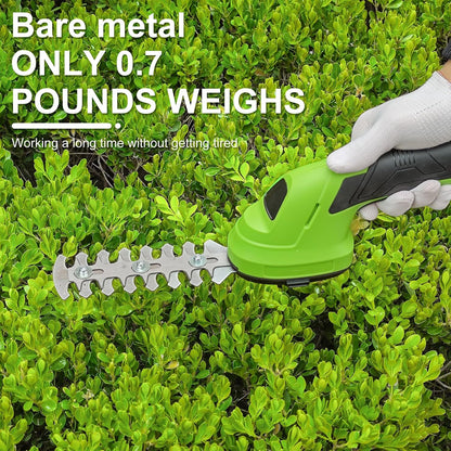 Cordless Grass Shear & Shrubbery Trimmer, 2-in-1 Handheld Hedge Trimmer, 7.2V Electric Grass Trimmer with USB Charger and 2.0Ah Battery, Lightweight & Portable Grass Shear for Garden Yard Lawn
