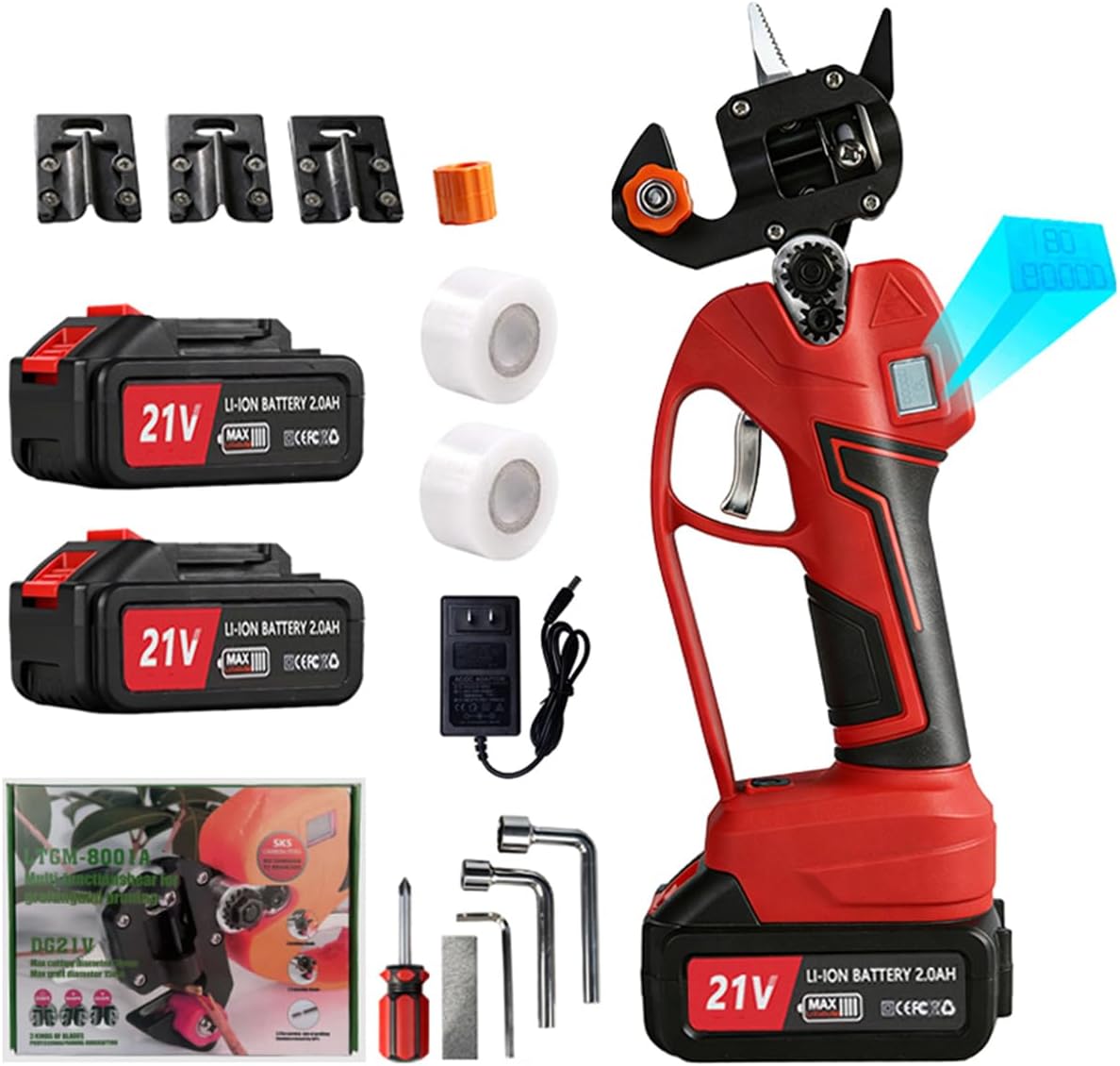 Electric Pruning Shears Cordless 2-in-1 Grafting Tool Kit, 3 Replaceable Cut Blades (Ω/U/V), 2×2000mAh Batteries, LCD Display Power Grafting Tool for Tree Branch Garden (shear)