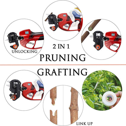 Electric Pruning Shears Cordless 2-in-1 Grafting Tool Kit, 3 Replaceable Cut Blades (Ω/U/V), 2×2000mAh Batteries, LCD Display Power Grafting Tool for Tree Branch Garden (shear)