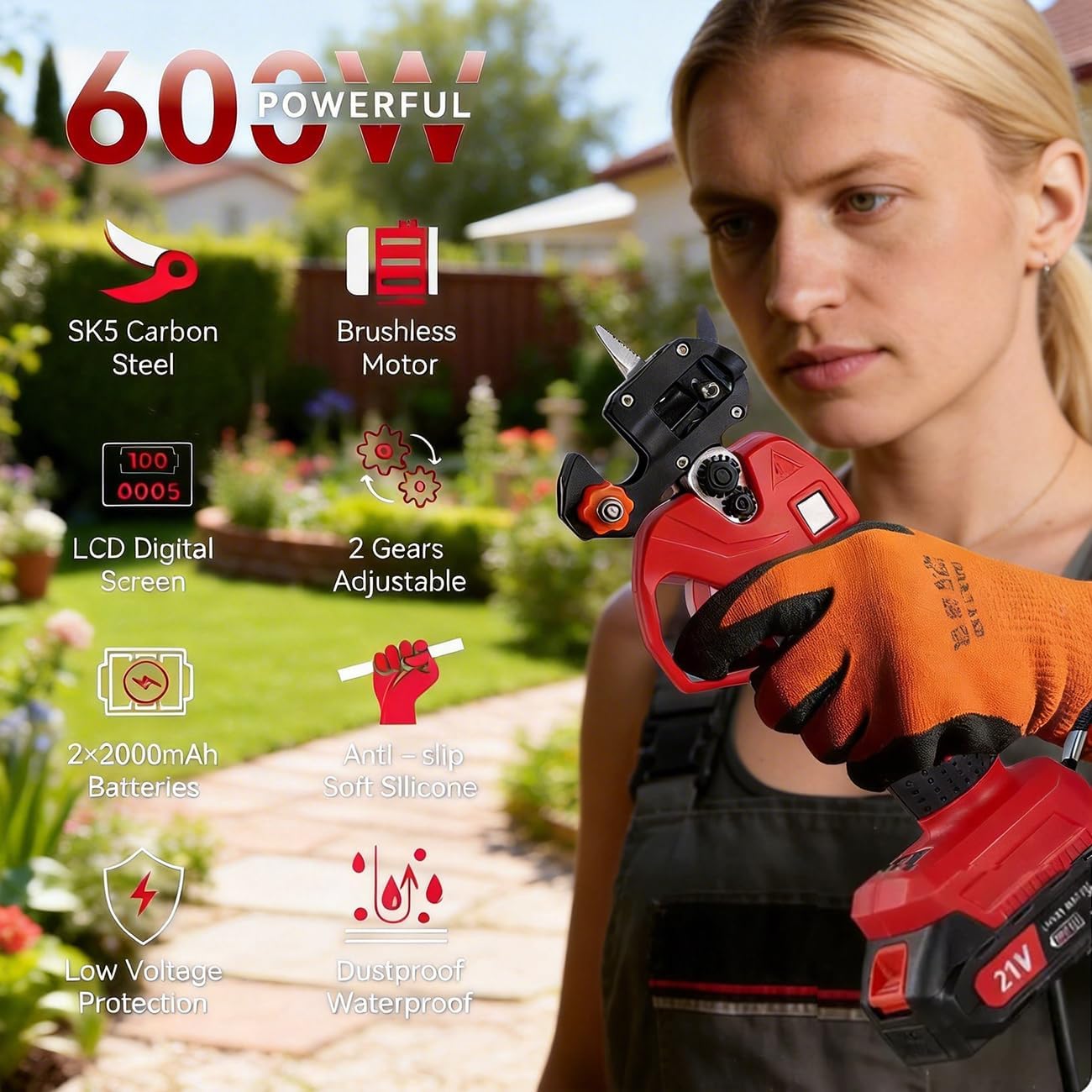 Electric Pruning Shears Cordless 2-in-1 Grafting Tool Kit, 3 Replaceable Cut Blades (Ω/U/V), 2×2000mAh Batteries, LCD Display Power Grafting Tool for Tree Branch Garden (shear)