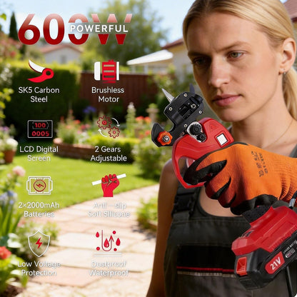 Electric Pruning Shears Cordless 2-in-1 Grafting Tool Kit, 3 Replaceable Cut Blades (Ω/U/V), 2×2000mAh Batteries, LCD Display Power Grafting Tool for Tree Branch Garden (shear)