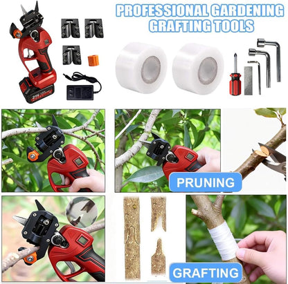 Electric Pruning Shears Cordless 2-in-1 Grafting Tool Kit, 3 Replaceable Cut Blades (Ω/U/V), 2×2000mAh Batteries, LCD Display Power Grafting Tool for Tree Branch Garden (shear)