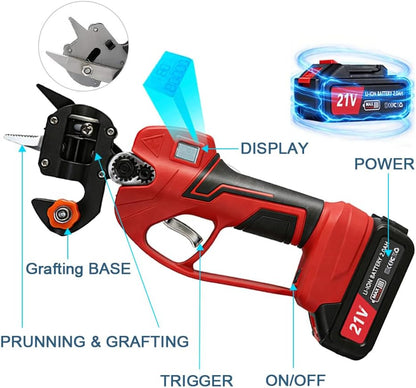 Electric Pruning Shears Cordless 2-in-1 Grafting Tool Kit, 3 Replaceable Cut Blades (Ω/U/V), 2×2000mAh Batteries, LCD Display Power Grafting Tool for Tree Branch Garden (shear)