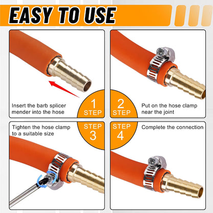 26PCS Brass Hose Barb Fittings Splicer Mender Kit with Pipe Clamp