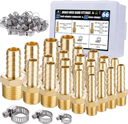 26PCS Brass Hose Barb Fittings Splicer Mender Kit with Pipe Clamp