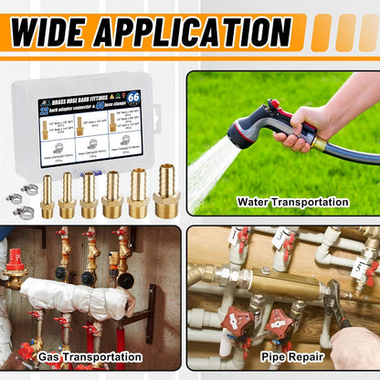 26PCS Brass Hose Barb Fittings Splicer Mender Kit with Pipe Clamp