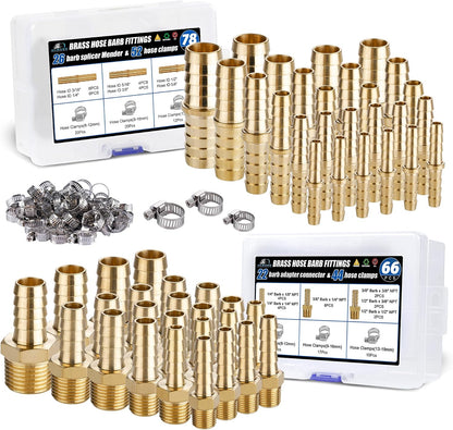 26PCS Brass Hose Barb Fittings Splicer Mender Kit with Pipe Clamp