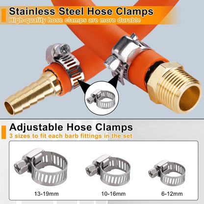 26PCS Brass Hose Barb Fittings Splicer Mender Kit with Pipe Clamp