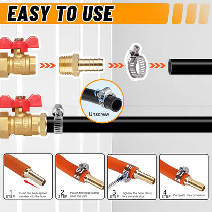 26PCS Brass Hose Barb Fittings Splicer Mender Kit with Pipe Clamp