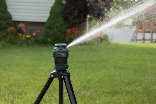 1-Pack H2O-Six Gear Drive Yard Sprinkler on Tripod, Green Lawn Watering