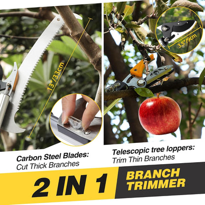 10FT Telescoping Pole Saw with Pruner, Extendable Tree Trimmer