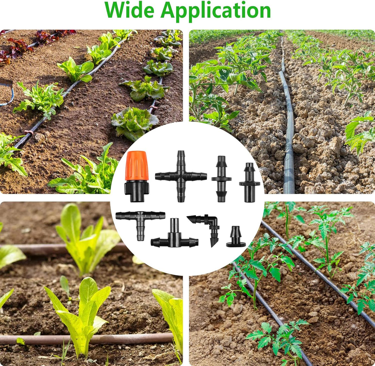 250 Pcs Drip Irrigation Fittings Kit for 1/4" Tubing： 1/4 Inch Drip Irrigation Barbed Connectors (Nozzles, Nozzle Tees, Single Barbs, Couplings, Tees, Elbows, Plugs, Crosses) for Garden Systems