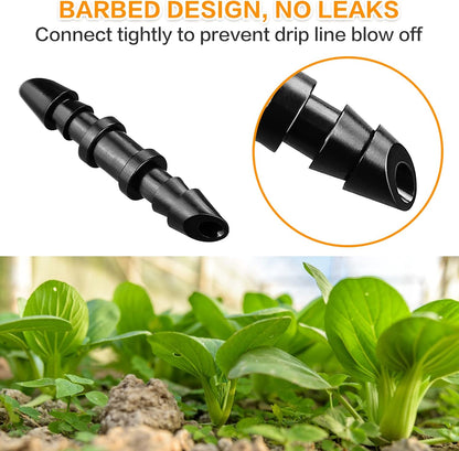 250 Pcs Drip Irrigation Fittings Kit for 1/4" Tubing： 1/4 Inch Drip Irrigation Barbed Connectors (Nozzles, Nozzle Tees, Single Barbs, Couplings, Tees, Elbows, Plugs, Crosses) for Garden Systems