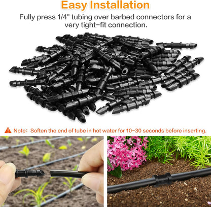 250 Pcs Drip Irrigation Fittings Kit for 1/4" Tubing： 1/4 Inch Drip Irrigation Barbed Connectors (Nozzles, Nozzle Tees, Single Barbs, Couplings, Tees, Elbows, Plugs, Crosses) for Garden Systems