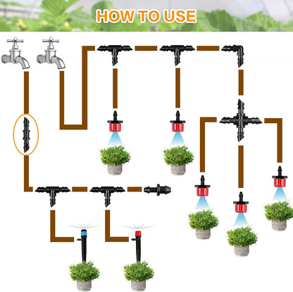 250 Pcs Drip Irrigation Fittings Kit for 1/4" Tubing： 1/4 Inch Drip Irrigation Barbed Connectors (Nozzles, Nozzle Tees, Single Barbs, Couplings, Tees, Elbows, Plugs, Crosses) for Garden Systems