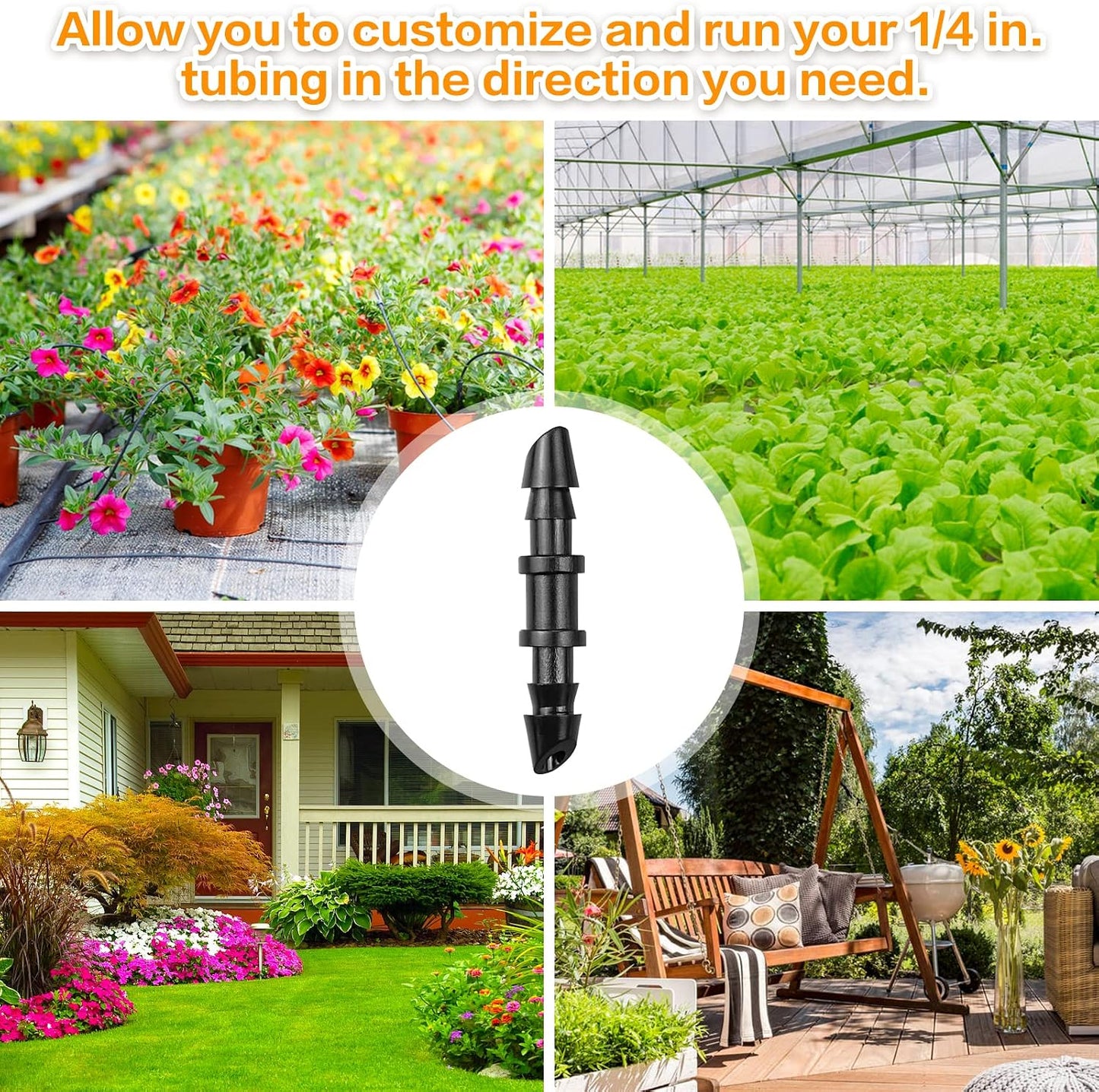 250 Pcs Drip Irrigation Fittings Kit for 1/4" Tubing： 1/4 Inch Drip Irrigation Barbed Connectors (Nozzles, Nozzle Tees, Single Barbs, Couplings, Tees, Elbows, Plugs, Crosses) for Garden Systems