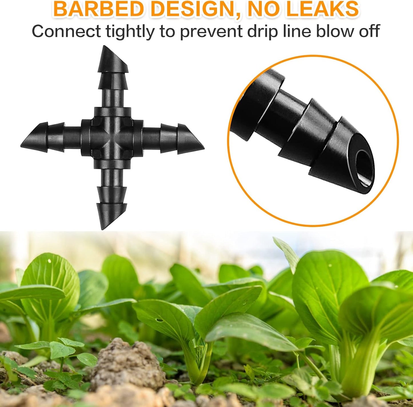 250 Pcs Drip Irrigation Fittings Kit for 1/4" Tubing： 1/4 Inch Drip Irrigation Barbed Connectors (Nozzles, Nozzle Tees, Single Barbs, Couplings, Tees, Elbows, Plugs, Crosses) for Garden Systems