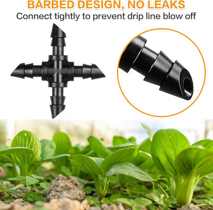 250 Pcs Drip Irrigation Fittings Kit for 1/4" Tubing： 1/4 Inch Drip Irrigation Barbed Connectors (Nozzles, Nozzle Tees, Single Barbs, Couplings, Tees, Elbows, Plugs, Crosses) for Garden Systems