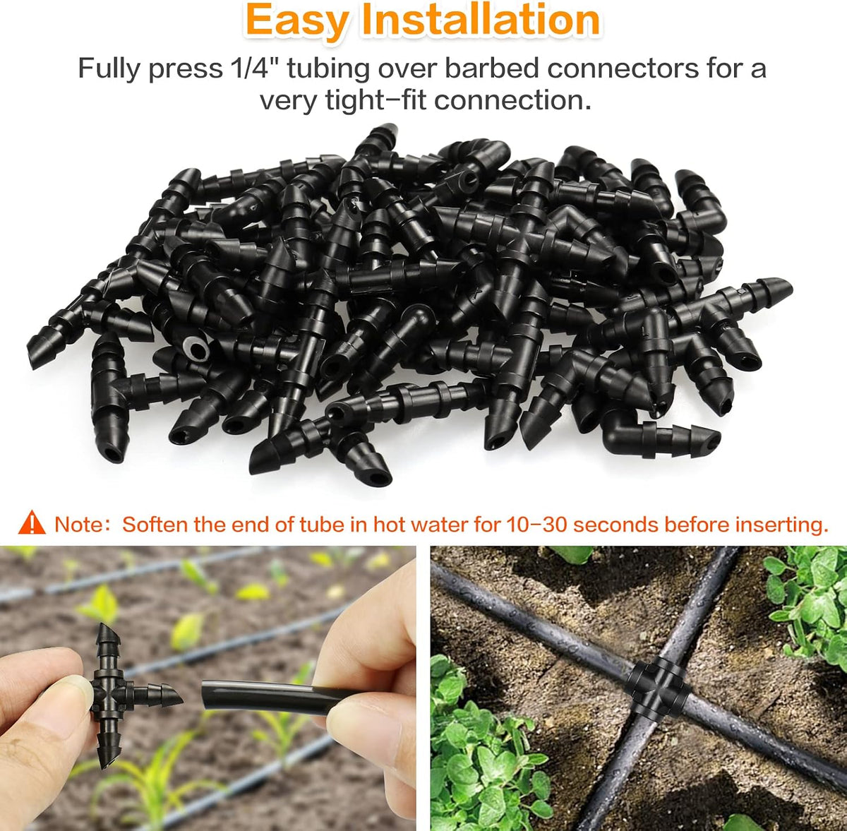 250 Pcs Drip Irrigation Fittings Kit for 1/4" Tubing： 1/4 Inch Drip Irrigation Barbed Connectors (Nozzles, Nozzle Tees, Single Barbs, Couplings, Tees, Elbows, Plugs, Crosses) for Garden Systems