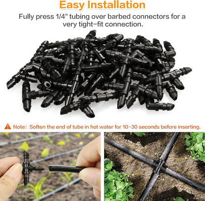 250 Pcs Drip Irrigation Fittings Kit for 1/4" Tubing： 1/4 Inch Drip Irrigation Barbed Connectors (Nozzles, Nozzle Tees, Single Barbs, Couplings, Tees, Elbows, Plugs, Crosses) for Garden Systems