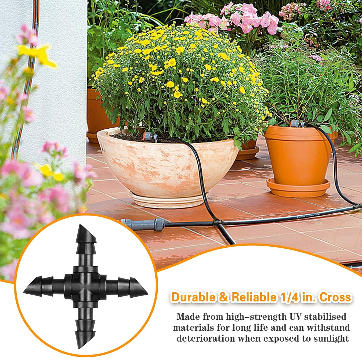250 Pcs Drip Irrigation Fittings Kit for 1/4" Tubing： 1/4 Inch Drip Irrigation Barbed Connectors (Nozzles, Nozzle Tees, Single Barbs, Couplings, Tees, Elbows, Plugs, Crosses) for Garden Systems