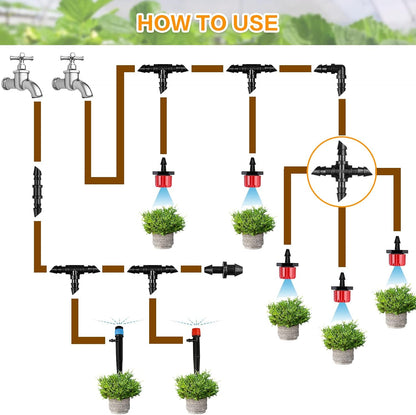 250 Pcs Drip Irrigation Fittings Kit for 1/4" Tubing： 1/4 Inch Drip Irrigation Barbed Connectors (Nozzles, Nozzle Tees, Single Barbs, Couplings, Tees, Elbows, Plugs, Crosses) for Garden Systems