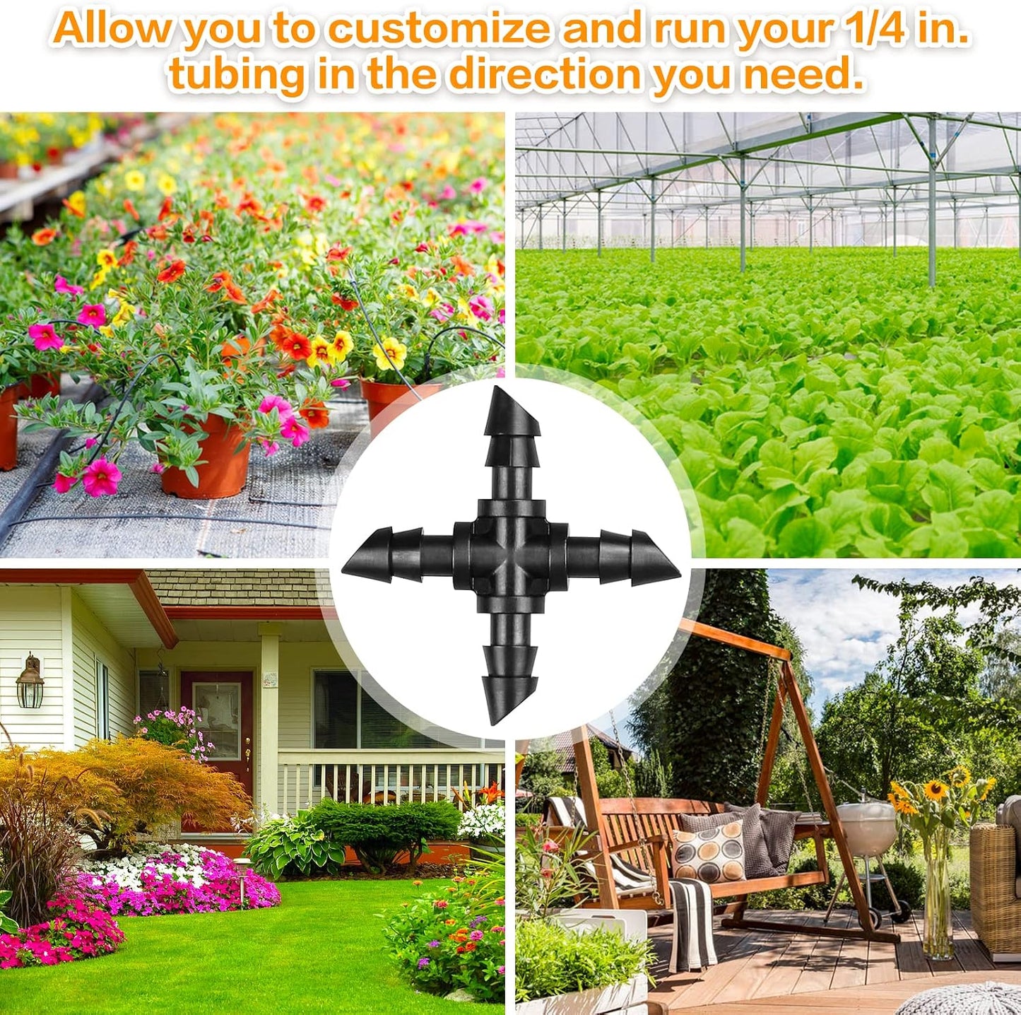 250 Pcs Drip Irrigation Fittings Kit for 1/4" Tubing： 1/4 Inch Drip Irrigation Barbed Connectors (Nozzles, Nozzle Tees, Single Barbs, Couplings, Tees, Elbows, Plugs, Crosses) for Garden Systems