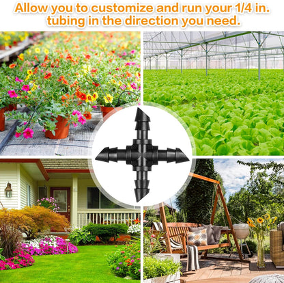 250 Pcs Drip Irrigation Fittings Kit for 1/4" Tubing： 1/4 Inch Drip Irrigation Barbed Connectors (Nozzles, Nozzle Tees, Single Barbs, Couplings, Tees, Elbows, Plugs, Crosses) for Garden Systems