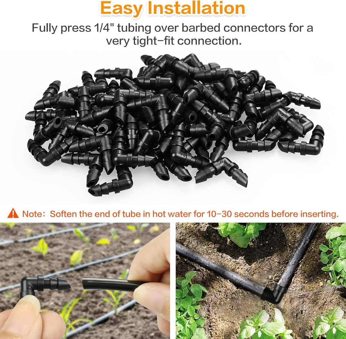 250 Pcs Drip Irrigation Fittings Kit for 1/4" Tubing： 1/4 Inch Drip Irrigation Barbed Connectors (Nozzles, Nozzle Tees, Single Barbs, Couplings, Tees, Elbows, Plugs, Crosses) for Garden Systems