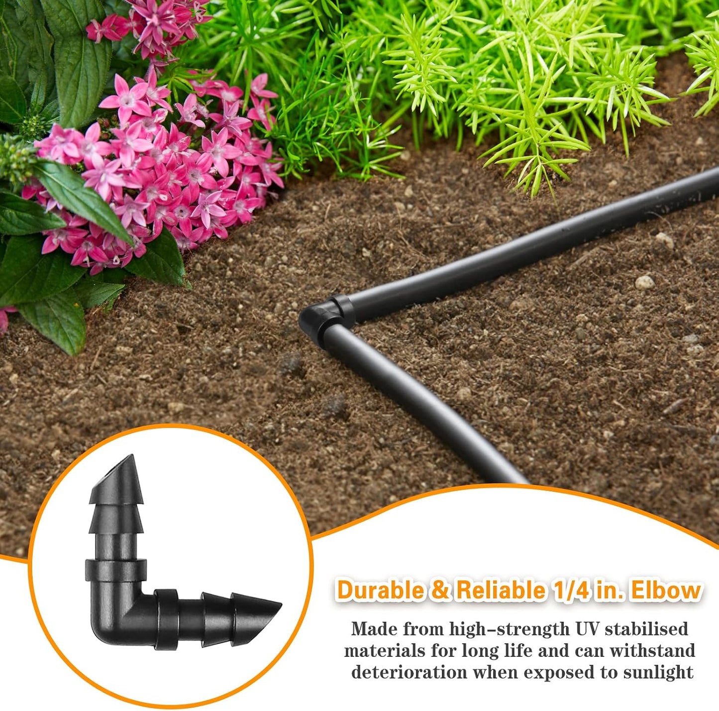 250 Pcs Drip Irrigation Fittings Kit for 1/4" Tubing： 1/4 Inch Drip Irrigation Barbed Connectors (Nozzles, Nozzle Tees, Single Barbs, Couplings, Tees, Elbows, Plugs, Crosses) for Garden Systems
