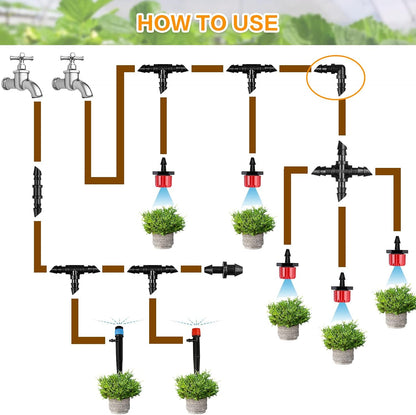 250 Pcs Drip Irrigation Fittings Kit for 1/4" Tubing： 1/4 Inch Drip Irrigation Barbed Connectors (Nozzles, Nozzle Tees, Single Barbs, Couplings, Tees, Elbows, Plugs, Crosses) for Garden Systems